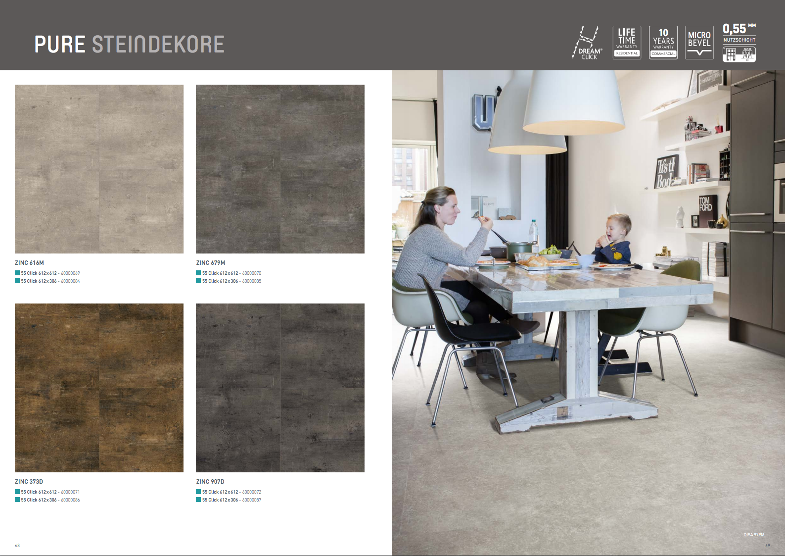 Stein- und Fliesendekore für Küche und Bad in der berryAlloc Vinyl-Designbelag Kollektion PURE Click